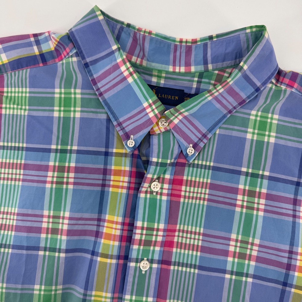 Ralph Lauren Button-Up Shirt Men 4XB Blue Multi Plaid Short Sleeve Cotton 8679